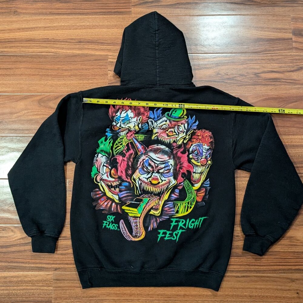 Six Flags Fright Fest Hoodie Sweatshirt Clown Halloween Sz S Great Adventure - Picture 9 of 11